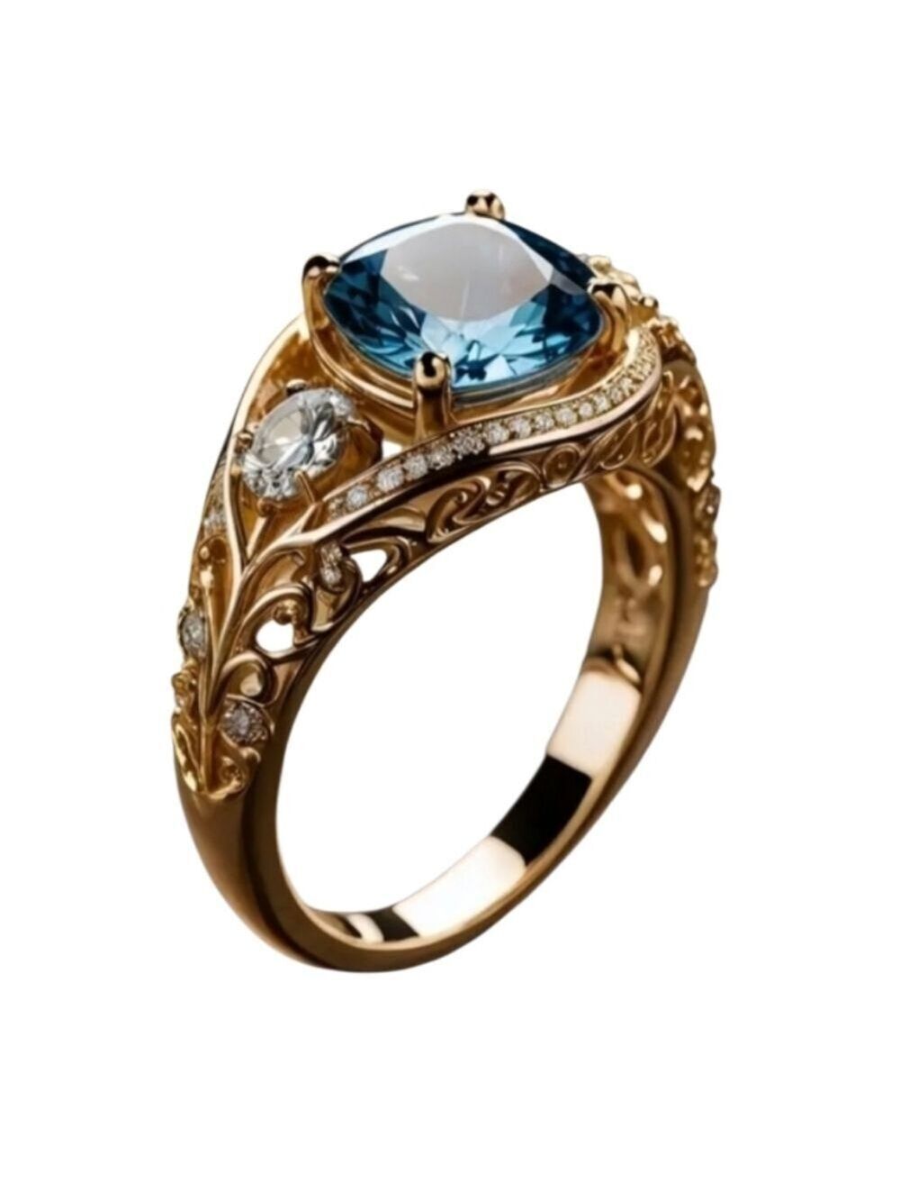 Goldtone Blue Gemstone Ring